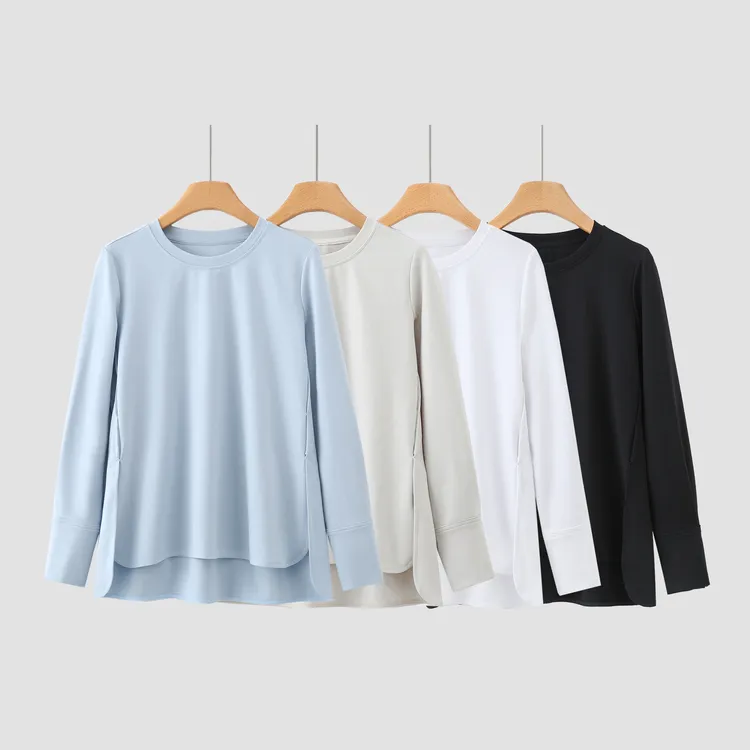 秋季新款梨形救星 衬衣袖宽松圆领T长袖时尚休闲百搭纯色3061