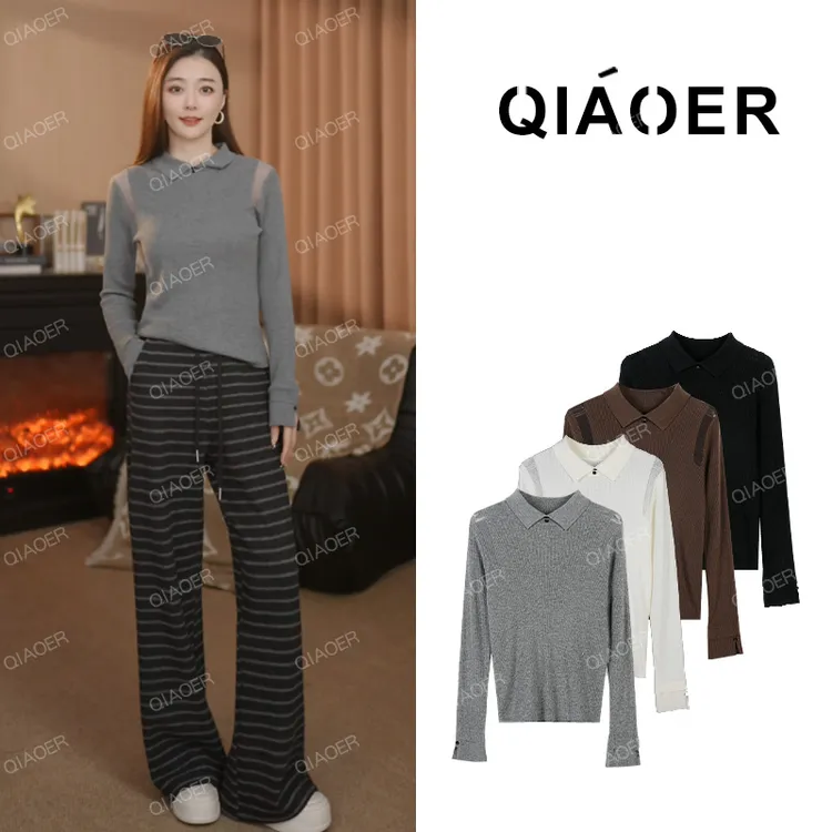 乔儿定制【暖冬信函】绵羊毛混纺时尚百搭长袖针织衫女气质POLO毛衣