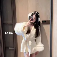 早春高级感气质翻领针织开衫女收腰加厚毛衣外套