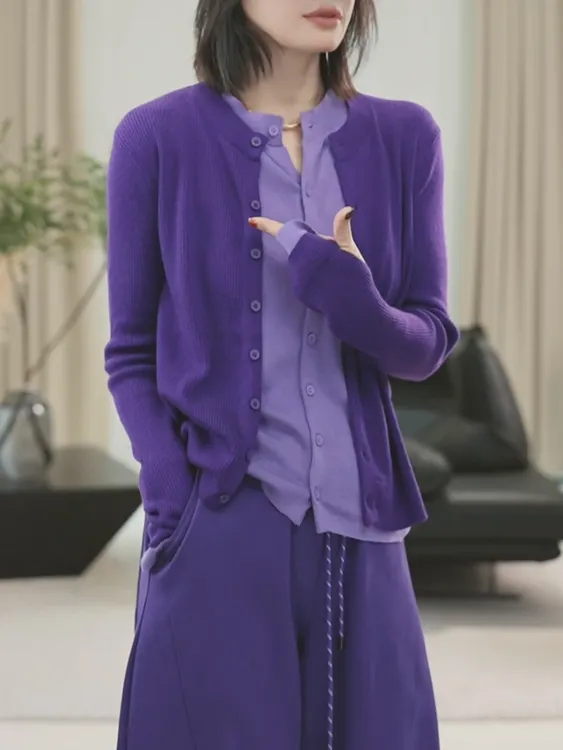 【紫色毛衣】春秋叠穿假两件针织上衣穿搭百搭显瘦气质针织衫99183