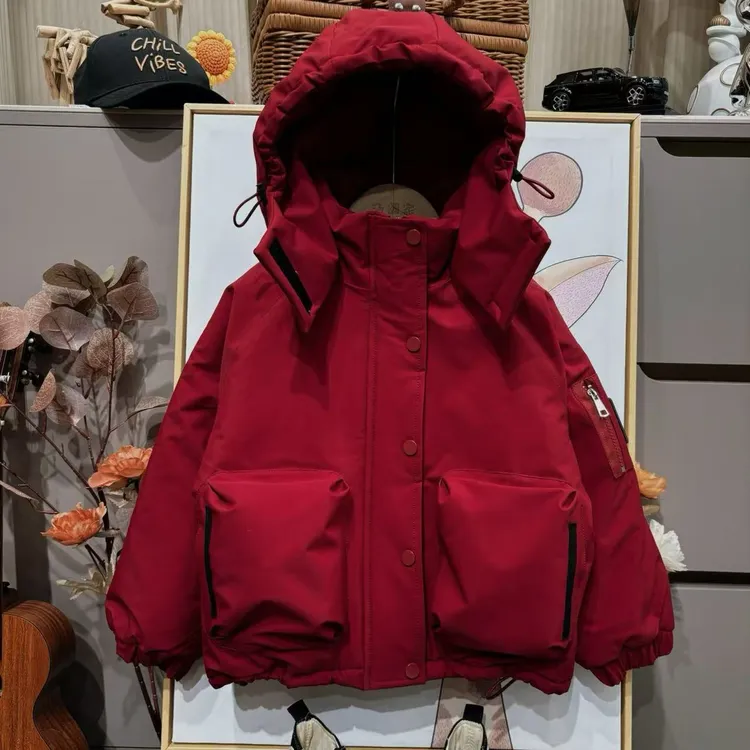 男童外套加绒加棉2024新款儿童红色上衣冬季休闲男孩潮流棉衣