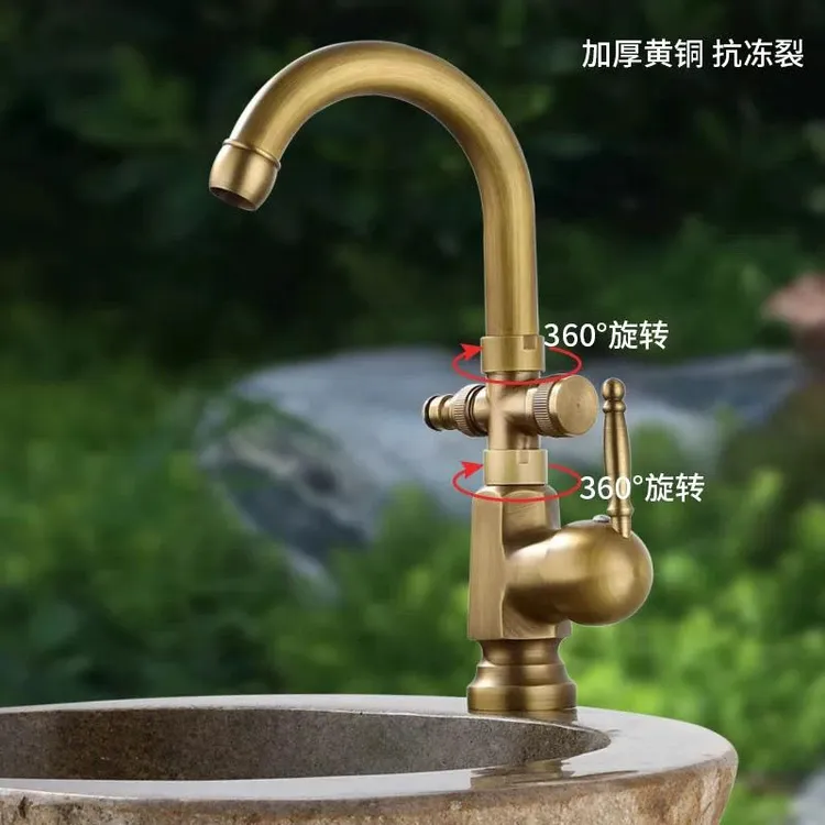 JMONWV正品户外水龙头花园水龙头防冻仿古纯铜洗手盆大理石室外