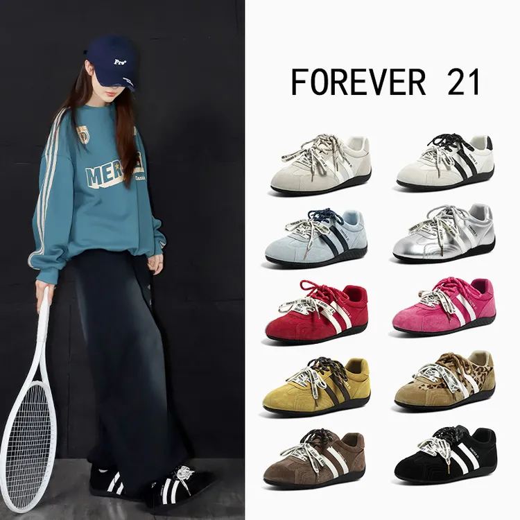 双11好物F21赛车德训鞋女复古休闲鞋舒适系带款赛车风内增高板鞋