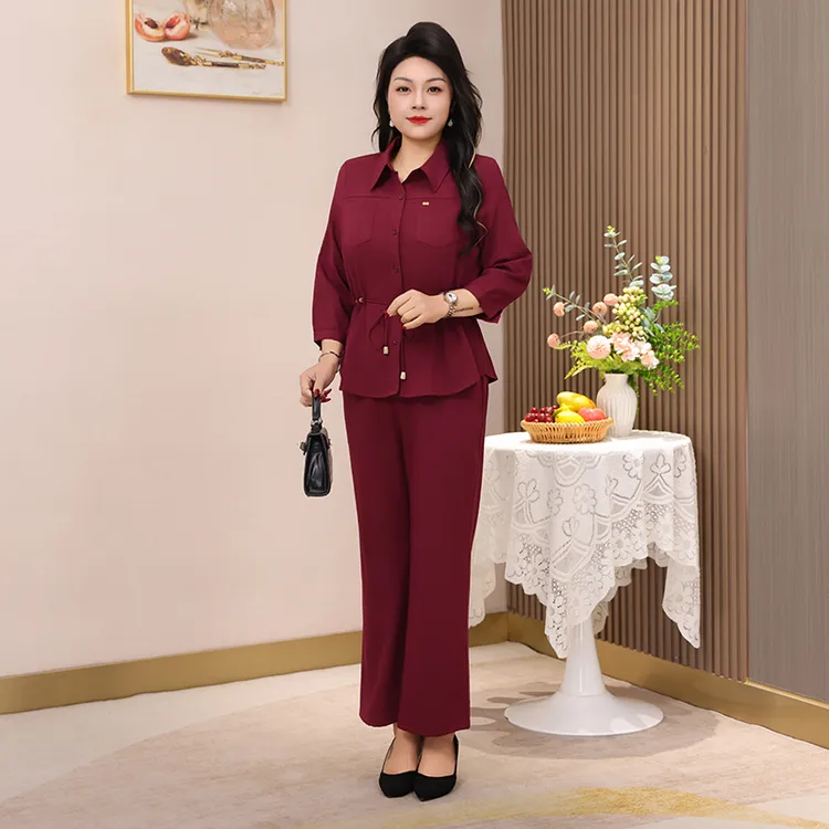 大码女装时尚秋季套装衬衣两件套装女装法式显瘦时髦两件套