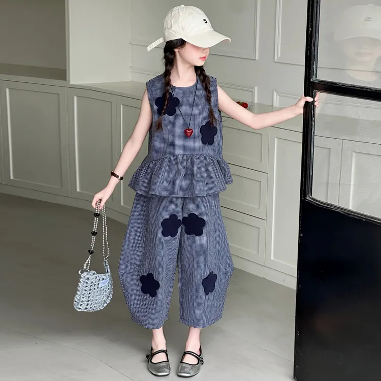 女童套装夏装2025新款儿童洋气无袖背心上衣阔腿裤夏季休闲两件套