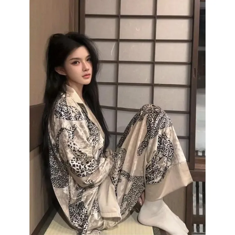 【高级感豹子】气质轻奢长袖睡衣套装女春秋款新款长裤外穿家居服