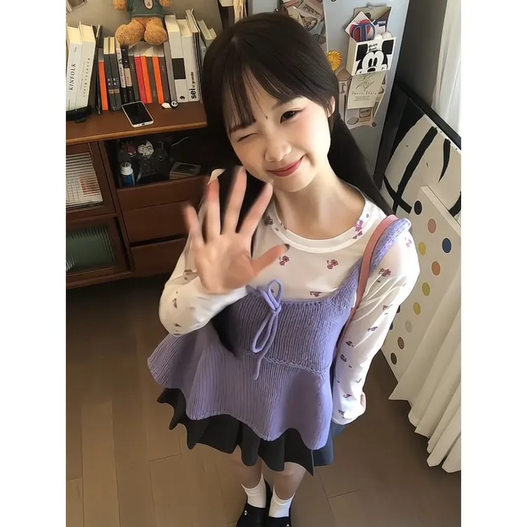 早秋穿搭一整套女2025秋新款温柔针织无袖背心设计感叠穿上衣两件