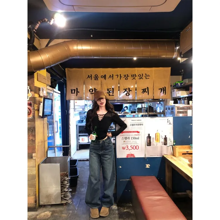 纯欲风性感气质镂空正肩长袖毛衣女冬季宽松百搭休闲阔腿裤两件套