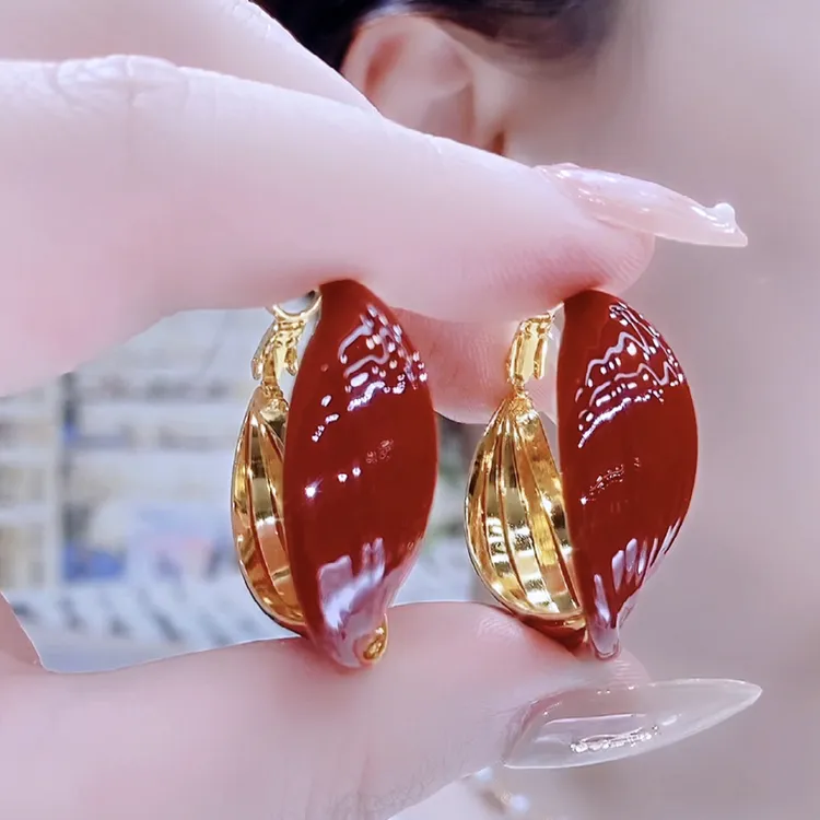 铜合金合成锆石耳饰 时尚百搭复古滴油几何扭曲耳圈