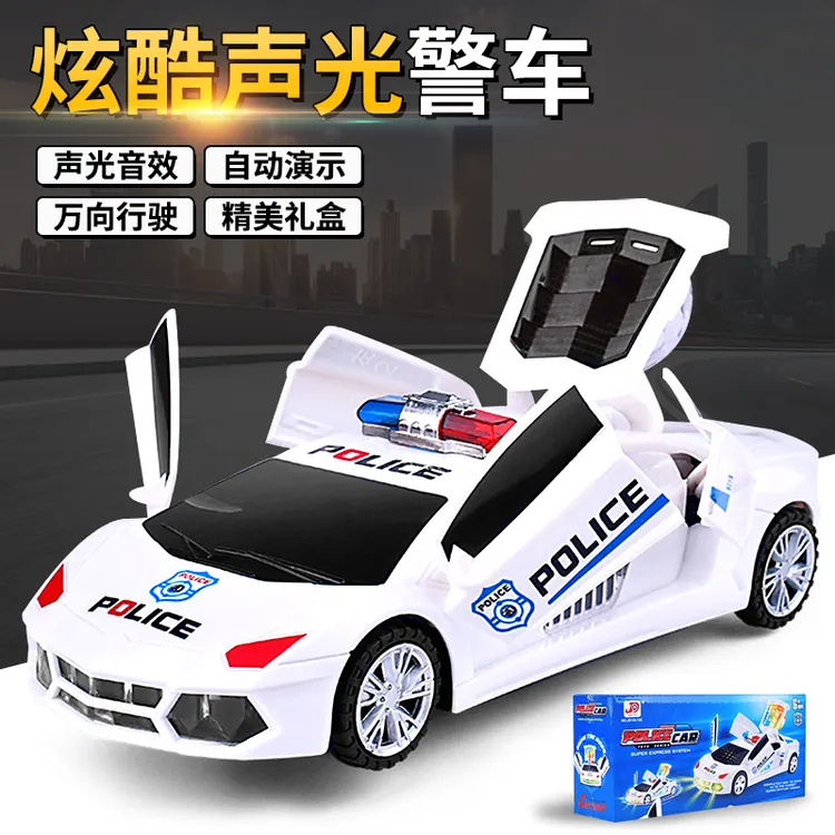 男孩玩具电动小汽车灯光音乐万向警车儿童电动特警车自动开门汽车