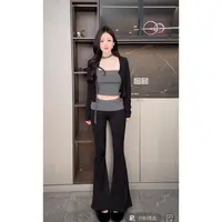 曼曼【微醺线条~】复古条纹抹胸女修身开衫拼接高腰修身长裤三件套