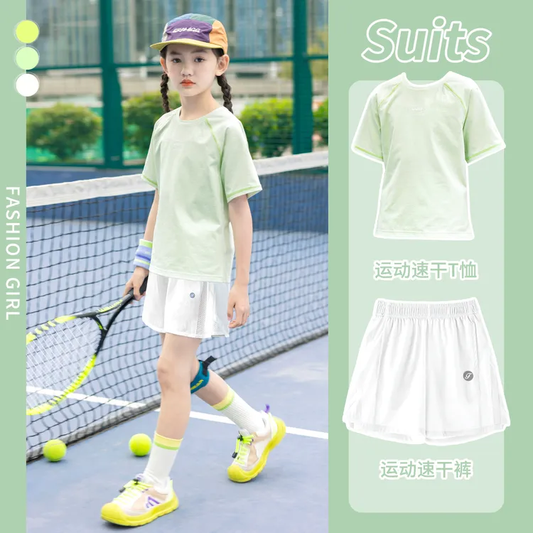 女童短裤套装夏季2025新款儿童速干衣短袖凉感女孩网球运动训练服