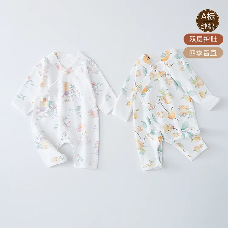 新生儿秋冬季连体衣纯棉宝宝系带哈衣外出服男女宝宝打底睡衣秋