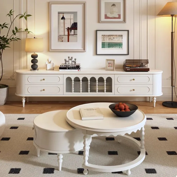 法式实木电视柜客厅家用奶油风电视机柜小户型高款美式复古风地柜