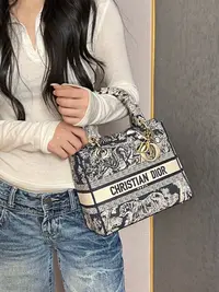 99新 DIOR/迪奥 蓝色动物园刺绣戴妃单肩包