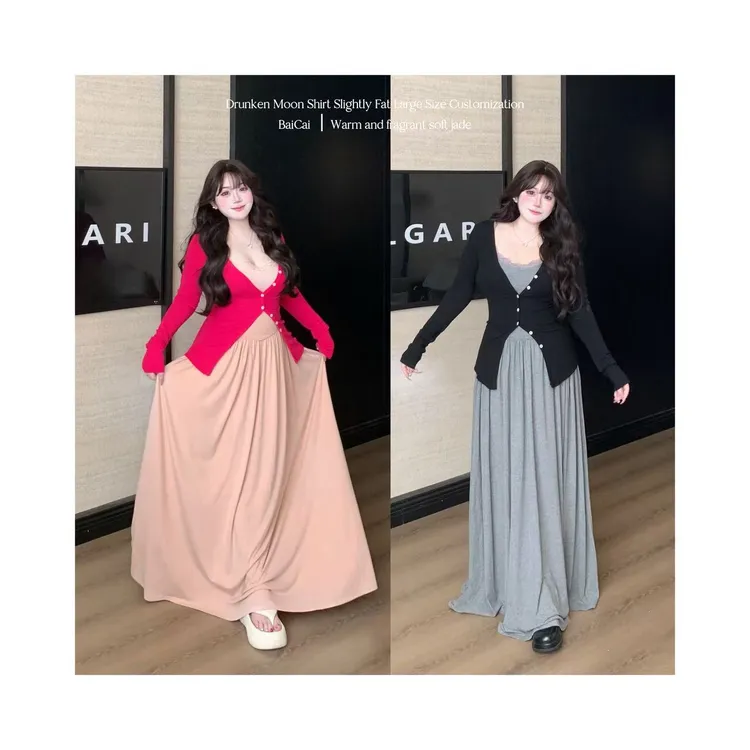 白菜【温香软玉】秋季新款公主纯辣风时尚连衣裙显瘦吊带裙两件套女