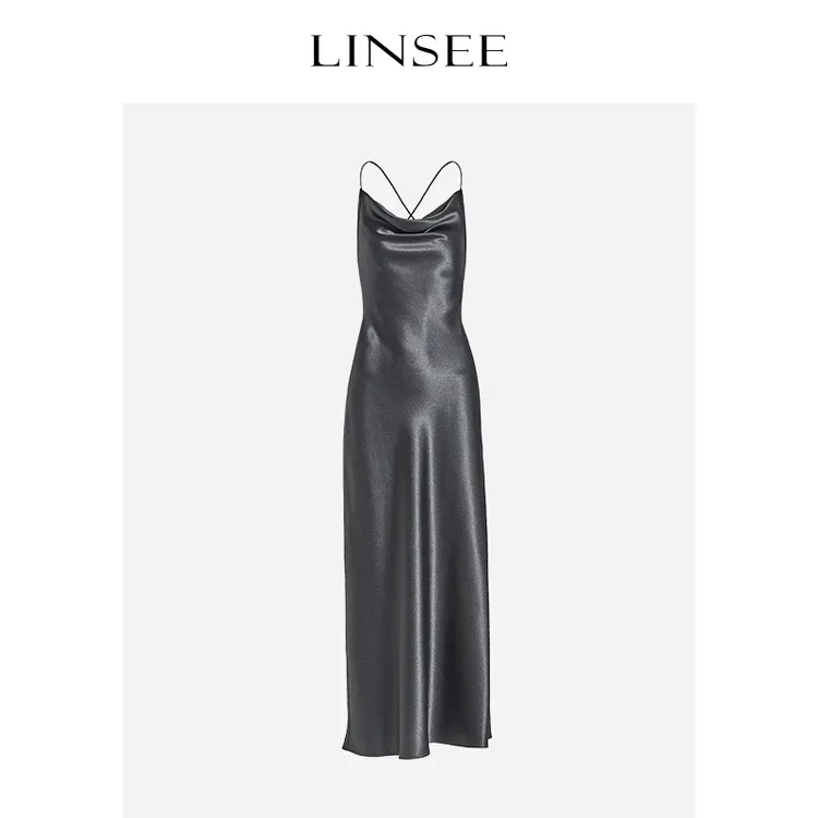 LINSEE/麟瑄轻奢无袖黑色小众裙性感晚礼服露背连衣裙ADD21288A