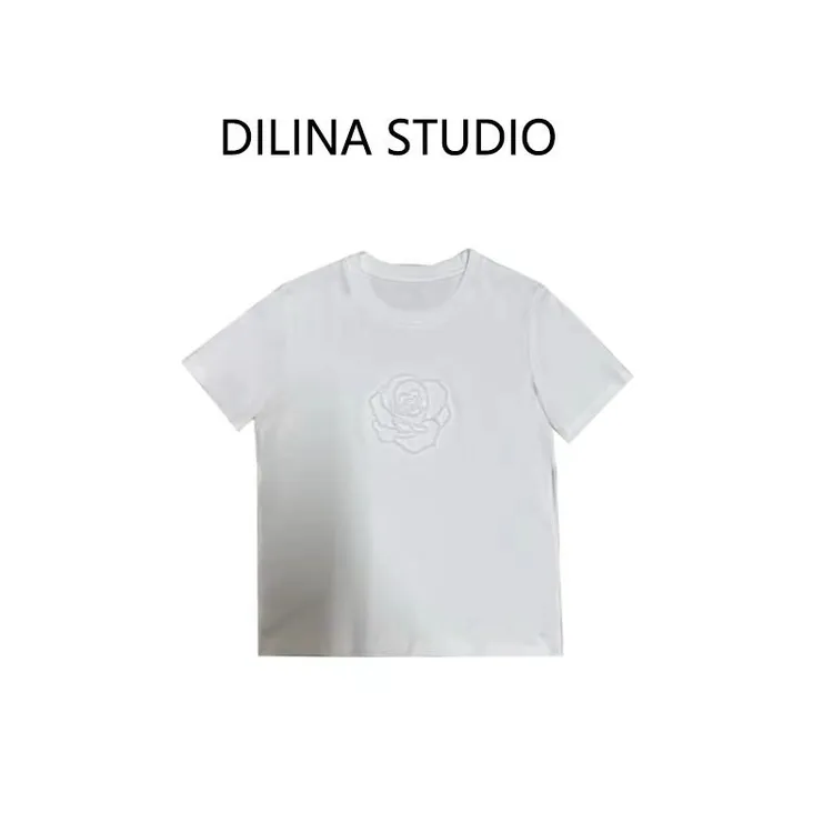 【山茶花-大花】2025新款时尚圆领短袖T恤简约百搭女夏季显瘦