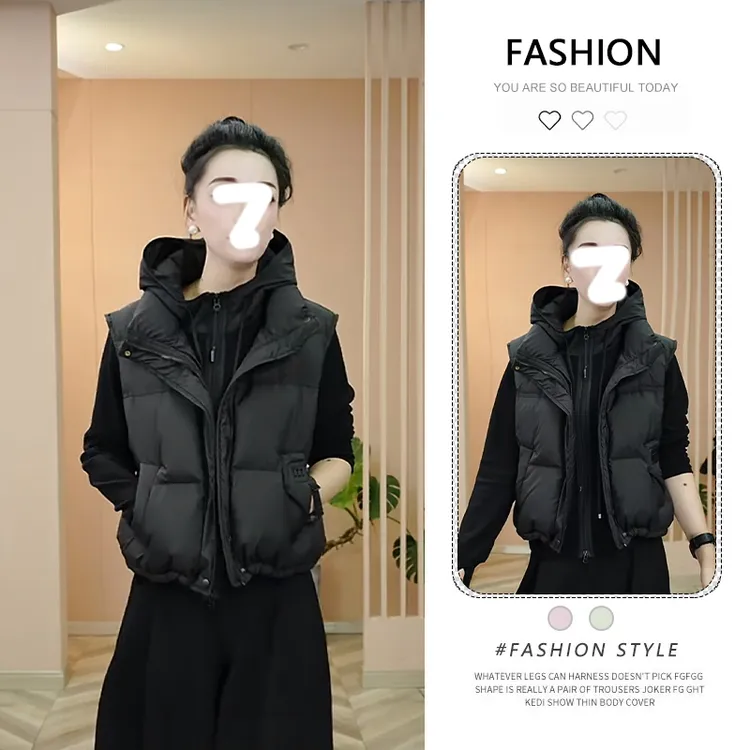 黑色棉服外套女冬季保暖加厚坎肩棉袄马夹高级感无袖叠穿马甲背心