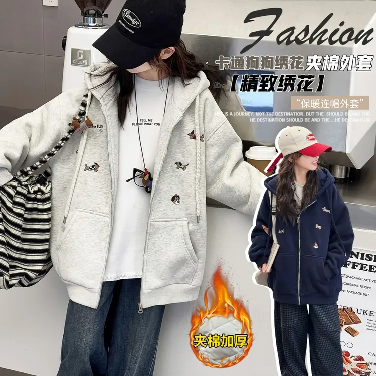 女童夹棉加厚外套棉服女孩大童冬季保暖通动漫秋冬休闲风8-18岁潮