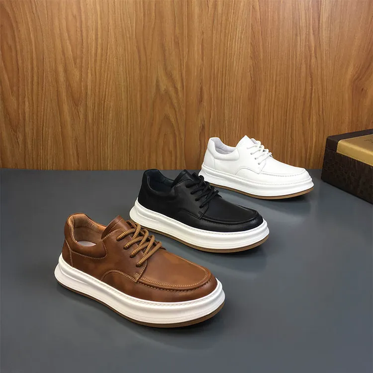 2025秋季新款头层牛皮低帮休闲皮鞋男士轻便百搭厚底时尚男鞋真皮