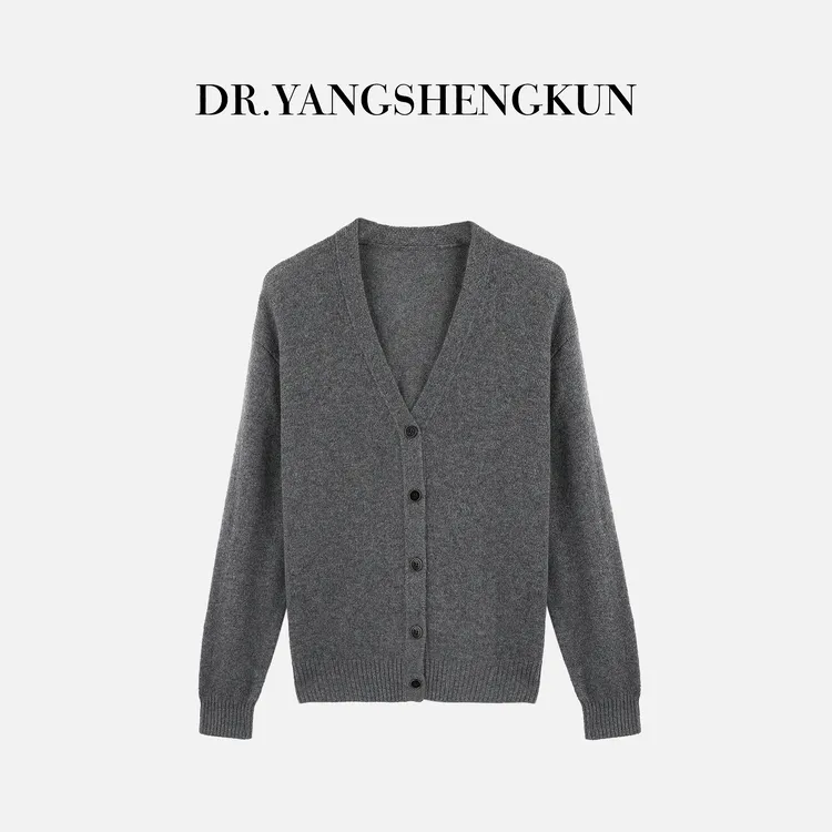 杨圣坤2025新品100%山羊绒极简百搭V领卡通米奇针织开衫SL2582831