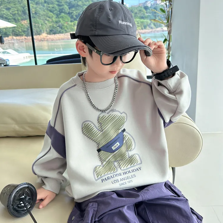 【数码发泡工艺】2025初秋新款拼接撞色卫衣男童休闲宽松打底外穿潮