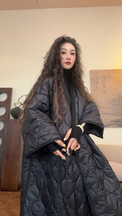 museguhui/木色古汇72538#秋冬百搭长款菱格宽松型版棉服