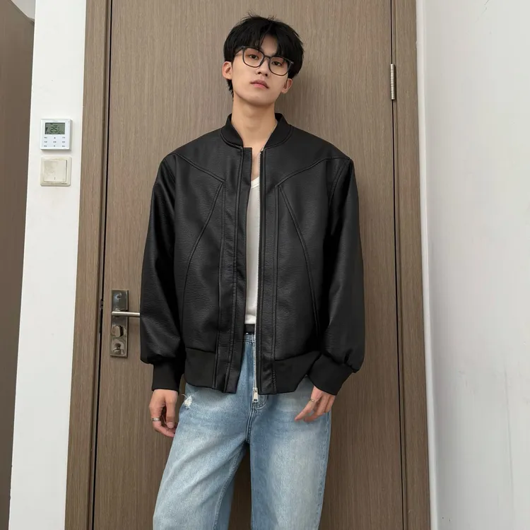 美式宽松皮衣男高级感cleanfit皮夹克休闲外套潮短款立领棒球服帅