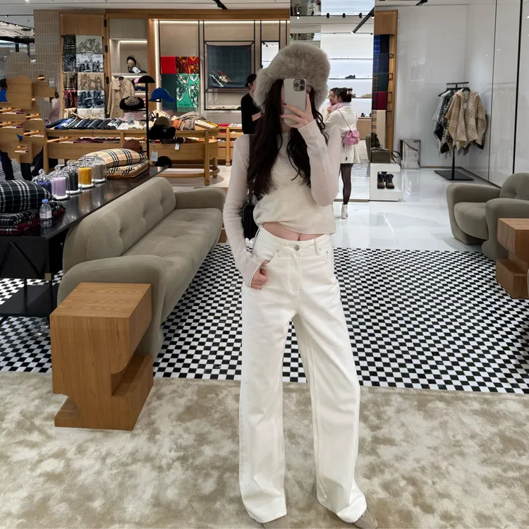 王嬛嬛MsLime25年"自在白牛"100%加厚秋冬棉白牛仔裤 HD2A0442