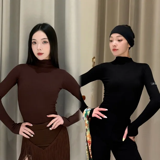 ALEI拉丁摩登舞服女秋冬新款形体服保暖高领上衣打底衫交谊舞服