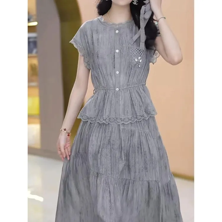 高级双丝绉时尚两件套礼服裙2025夏季新款中老年收腰显瘦连衣裙女