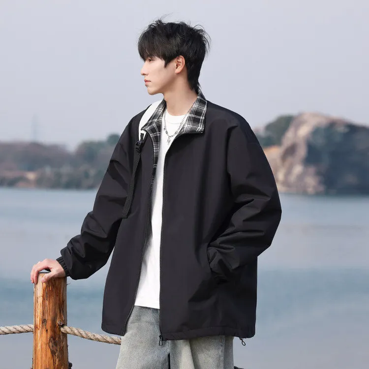 2025春季款cityboy夹克衫男孩学生百搭纯黑色简约外套