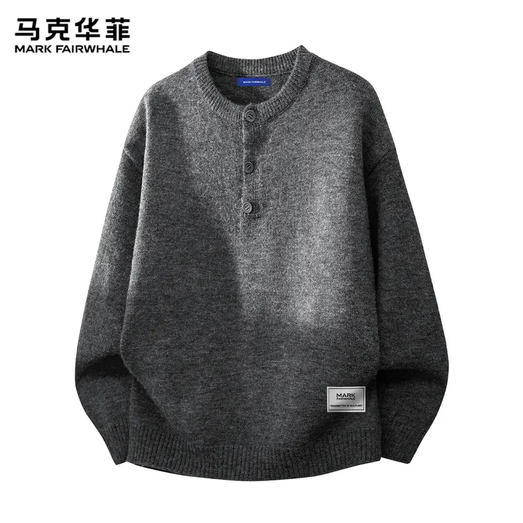 马克华菲高端亨利领毛衣男士2025秋冬季新款宽松慵懒风针织衫男款