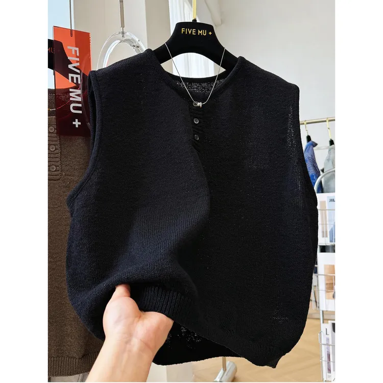 特大码300斤秋装新款复古圆领无袖针织衫男叠穿毛衣马甲背心上衣