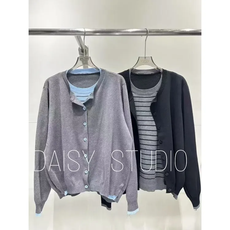 【DAISY】开衫宽松型毛针织衫长袖拼接