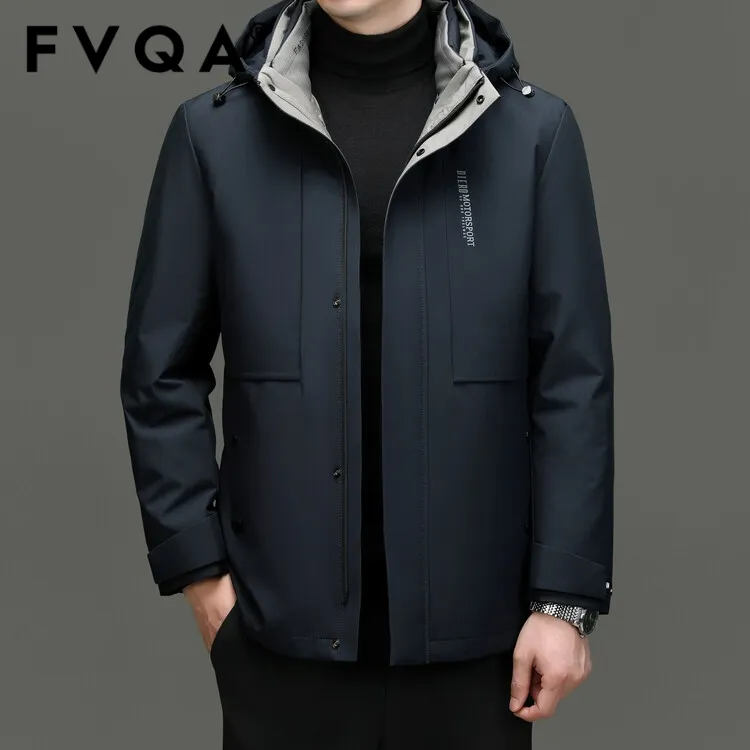 FVQA男士鹅绒羽绒服中长款可拆卸内胆保暖商务休闲外套