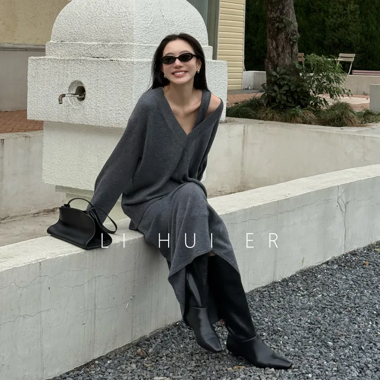 LiHuiEr李慧儿【半纸烟雨】轻奢休闲百搭深灰色女装套装LL025573
