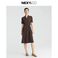 【晨粉专享价】25优雅高级感收腰显瘦简约风质感短袖连衣裙女