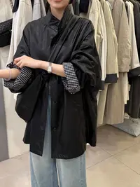 9203带包口袋长款立领薄款皮衣外16.地