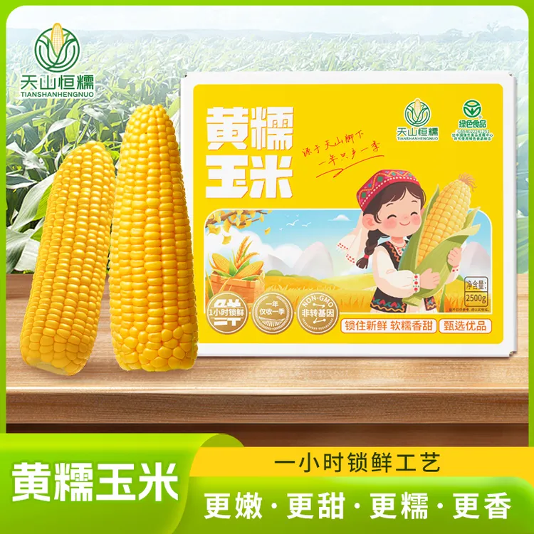 天山恒糯新疆黄糯玉米非转基因香甜软糯玉米220g*8根真空包装