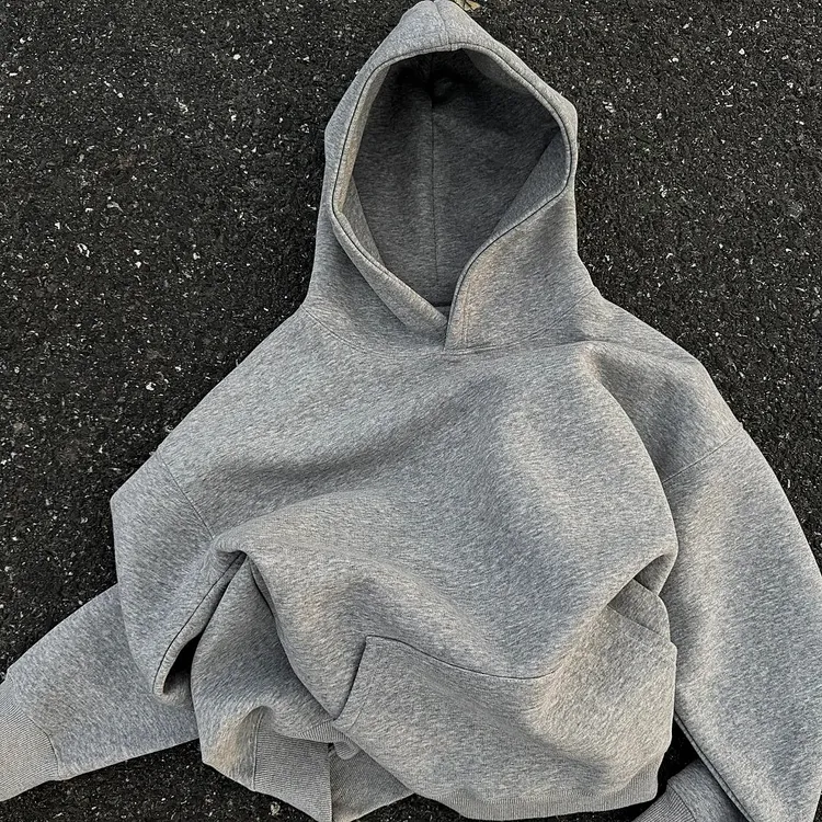 灰色连帽卫衣男款秋冬季加厚加绒休闲重磅800G纯棉100%硬挺防静电