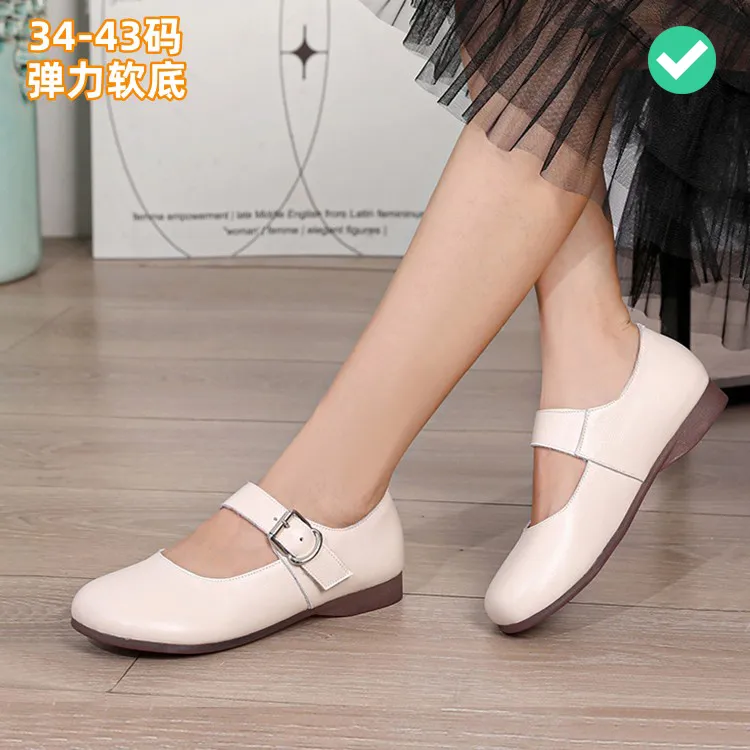 春秋季复古玛丽珍女鞋弹力软底不累脚平底鞋真皮大码单鞋41-42-43