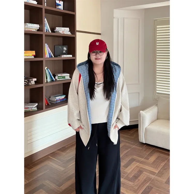 花契“勃兰登堡”大码女装秋季百搭200斤胖mm时尚减龄卫衣4346-X