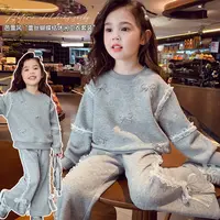 【现货】【奶油芭蕾】米米哈罗女童蝴蝶结蕾丝休闲卫衣套装Q25986