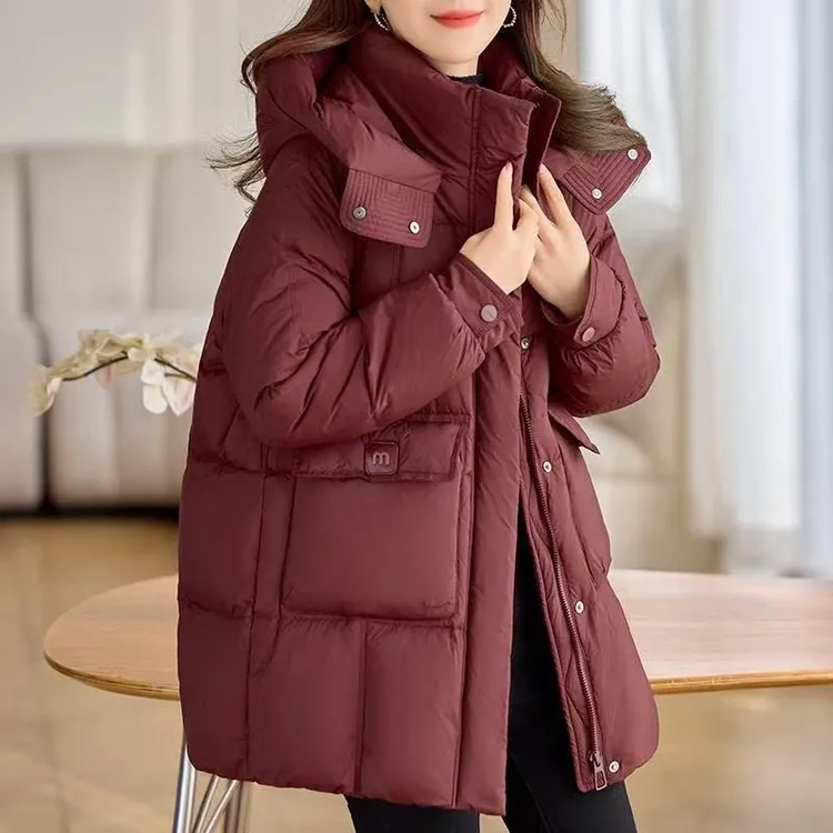 棉服女中长款冬季新款韩版宽松连帽大码棉袄加厚保暖棉衣