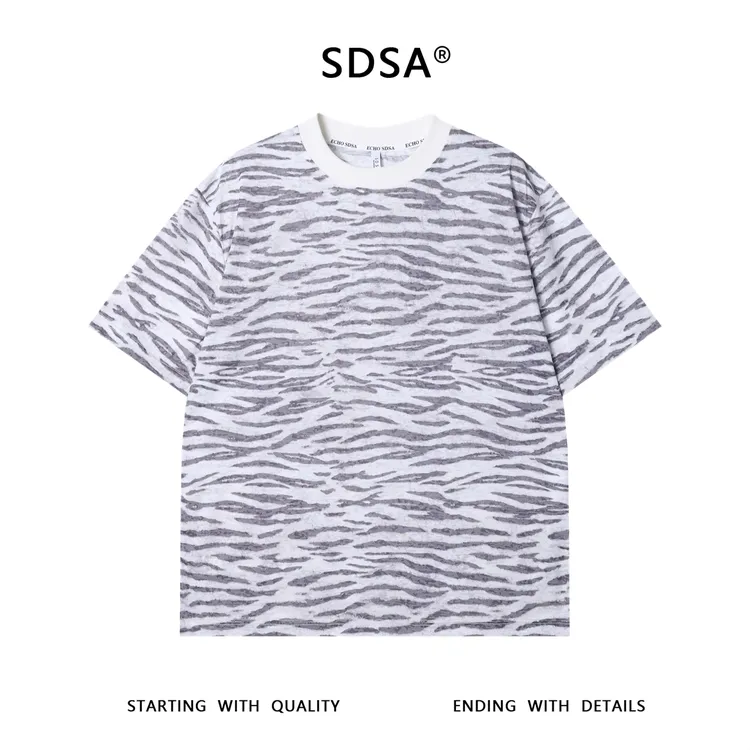 夏季高级感新款韩版简约斑马纹圆领短袖T恤亲肤百搭时尚宽松上衣