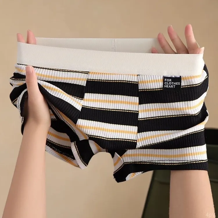 男士内裤纯棉条纹透气潮流个性四角裤2025秋冬新款运动舒适平角裤
