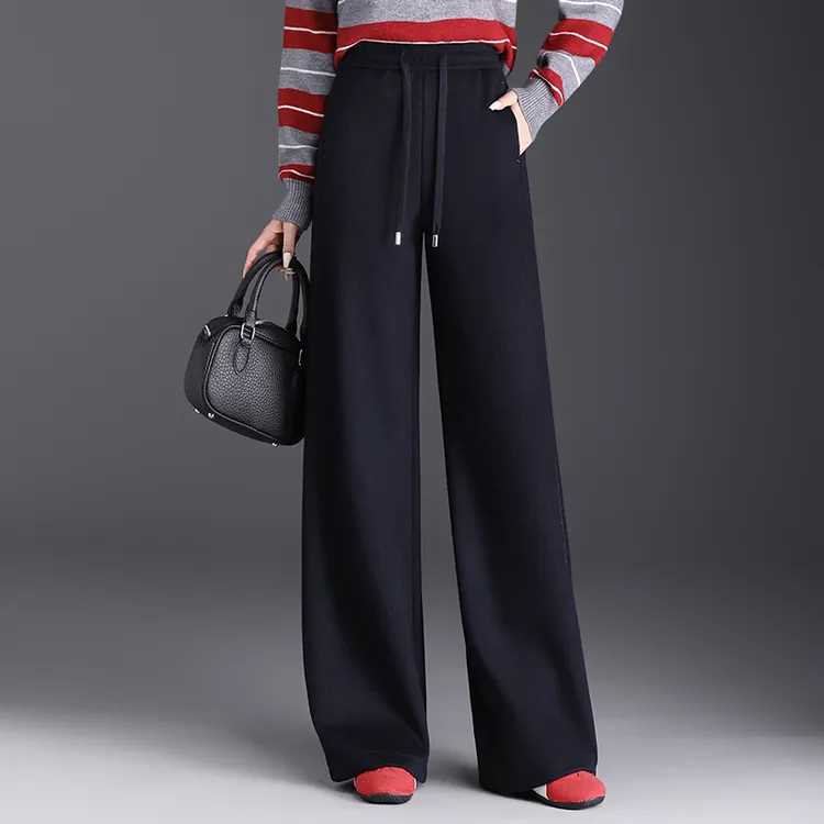 专柜正品冬季新款女士高腰时尚羊毛裤柔软舒适舒适百搭阔腿长裤