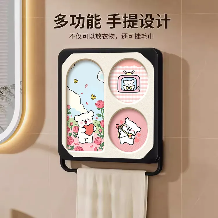 线条小狗浴室壁画收纳箱卫生间防水折叠收纳盒大容量置物架免打孔